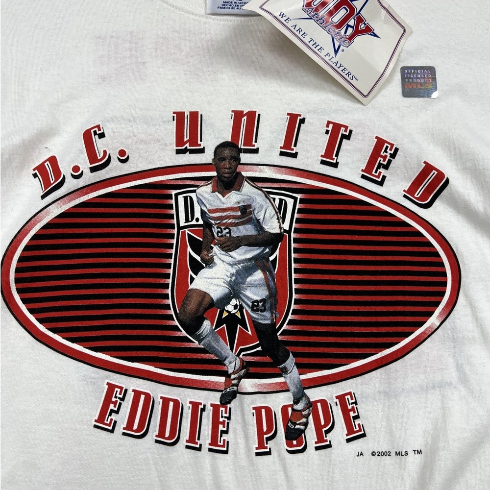 Joy Athletic DC United T-Shirt Mens XL White Eddie Pope 23 MLS Vintage 2002 NWT